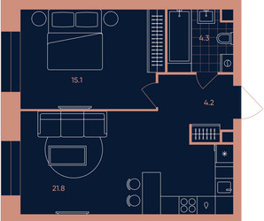 Планировка двухкомнатной(квартира) площадью 45.4 квадратных метров в ЖК “ЖК Era (Эра)”