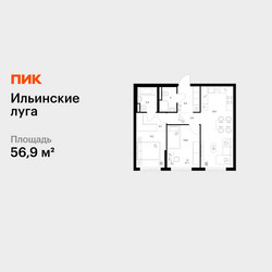 Планировка двухкомнатной(квартира) площадью 56.9 квадратных метров в ЖК “ЖК Ильинские луга”