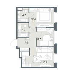 Планировка двухкомнатной(квартира) площадью 53.6 квадратных метров в ЖК “ЖК Станиславский”