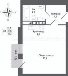 Планировка студии(квартира) площадью 31.8 квадратных метров в ЖК “ЖК КИНОКВАРТАЛ”