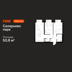 Планировка двухкомнатной(квартира) площадью 50.8 квадратных метров в ЖК “ЖК Саларьево парк”