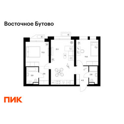 Планировка двухкомнатной(квартира) площадью 59 квадратных метров в ЖК “ЖК Восточное Бутово”