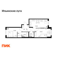 Планировка двухкомнатной(квартира) площадью 62.77 квадратных метров в “ЖК Ильинские луга”