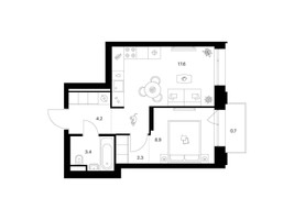 Планировка однокомнатной(квартира) площадью 37.1 квадратных метров в “ЖК Саларьево парк”