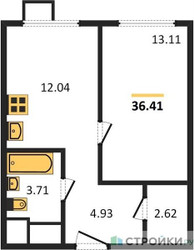 Планировка однокомнатной(квартира) площадью 36.41 квадратных метров в ЖК “ЖК Апарт-отель Тропарево парк”
