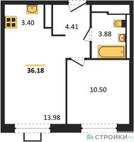 Планировка однокомнатной(квартира) площадью 36.18 квадратных метров в “ЖК Прибрежный Парк”