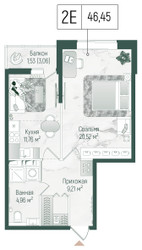 Планировка однокомнатной(квартира) площадью 47.98 квадратных метров в ЖК “ЖК Рига Хиллс”