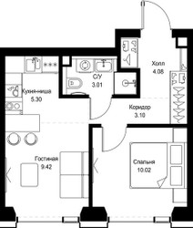 Планировка однокомнатной(квартира) площадью 34.93 квадратных метров в ЖК “ЖК СЕТ”
