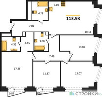 Планировка 4+ комнатной(квартира) площадью 113.93 квадратных метров в “ЖК Moments (Моментс)”