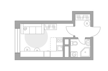 Планировка студии(квартира) площадью 19.68 квадратных метров в ЖК “ЖК Пехра”