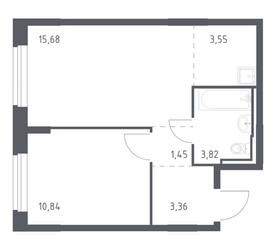 Планировка однокомнатной(квартира) площадью 38.6 квадратных метров в ЖК “ЖК Рублевский Квартал”