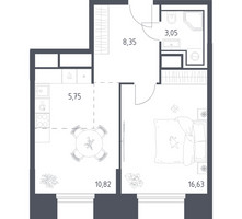 Планировка однокомнатной(апартаменты) площадью 44.6 квадратных метров в “ЖК Скай Спутник”