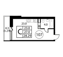 Планировка студии(квартира) площадью 28.3 квадратных метров в “ЖК Космос”
