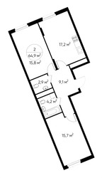 Планировка двухкомнатной(квартира) площадью 64.9 квадратных метров в ЖК “ЖК Переделкино Ближнее”