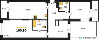 Планировка двухкомнатной(квартира) площадью 100.9 квадратных метров в “ЖК Первый квартал”