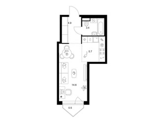 Планировка студии(квартира) площадью 29.3 квадратных метров в ЖК “ЖК Строгино 360”