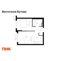 Планировка однокомнатной(квартира) площадью 35 квадратных метров в ЖК “ЖК Восточное Бутово”