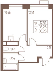 Планировка однокомнатной(квартира) площадью 35.3 квадратных метров в ЖК “ЖК Западная Ивантеевка”