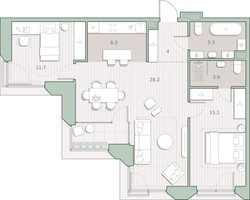 Планировка двухкомнатной(квартира) площадью 76.4 квадратных метров в “ЖК Среда на Лобачевского”