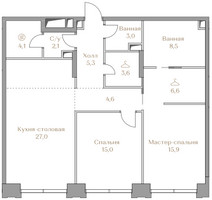 Планировка двухкомнатной(квартира) площадью 95.7 квадратных метров в “ЖК Коллекция Лужники”