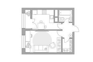 Планировка однокомнатной(квартира) площадью 34.2 квадратных метров в “ЖК Пехра”