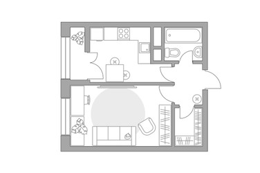 Планировка однокомнатной(квартира) площадью 34.2 квадратных метров в ЖК “ЖК Пехра”