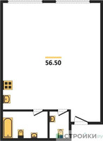 Планировка однокомнатной(апартаменты) площадью 56.5 квадратных метров в “ЖК Наметкин Тауэр”