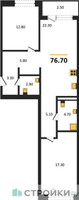 Планировка двухкомнатной(квартира) площадью 76.7 квадратных метров в “ЖК Дом А”