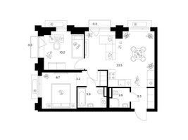 Планировка двухкомнатной(квартира) площадью 56 квадратных метров в “ЖК Середневский лес”