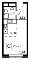 Планировка студии(квартира) площадью 25.79 квадратных метров в ЖК “ЖК Городские Истории”