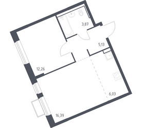 Планировка однокомнатной(квартира) площадью 43.68 квадратных метров в ЖК “ЖК Молжаниново”