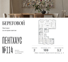 Планировка трехкомнатной(квартира) площадью 169 квадратных метров в “ЖК Береговой-2”