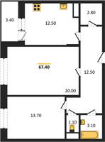 Планировка двухкомнатной(квартира) площадью 67.4 квадратных метров в “ЖК Эдельвейс (Первомайское)”