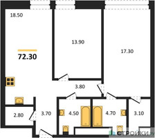 Планировка двухкомнатной(квартира) площадью 72.3 квадратных метров в “ЖК Союз (СВАО)”