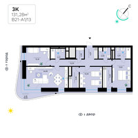 Планировка трехкомнатной(квартира) площадью 131.28 квадратных метров в “СберСити в Рублево-Архангельском”