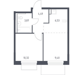 Планировка однокомнатной(квартира) площадью 34.61 квадратных метров в ЖК “ЖК Новое Внуково”