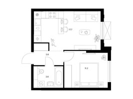 Планировка однокомнатной(квартира) площадью 36.3 квадратных метров в “ЖК Мичуринский Парк”