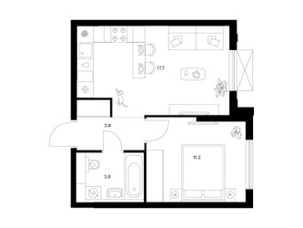 Планировка однокомнатной(квартира) площадью 36.3 квадратных метров в ЖК “ЖК Мичуринский Парк”