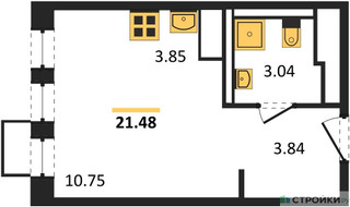 Планировка студии(квартира) площадью 21.48 квадратных метров в “ЖК Горки Парк”