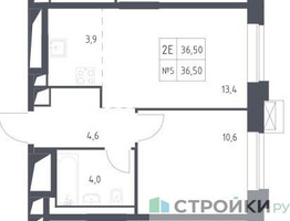 Планировка однокомнатной(апартаменты) площадью 36.5 квадратных метров в “ЖК Верейская 41”