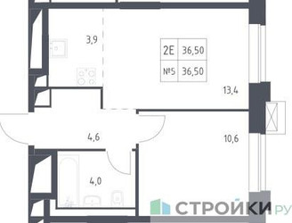 Планировка однокомнатной(апартаменты) площадью 36.5 квадратных метров в ЖК “ЖК Верейская 41”