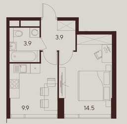 Планировка однокомнатной(квартира) площадью 32.2 квадратных метров в ЖК “ЖК INDY Towers (Инди Тауэрс)”