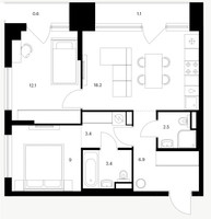 Планировка двухкомнатной(квартира) площадью 57.2 квадратных метров в “ЖК Кутузовский квартал”