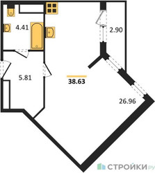 Планировка студии(квартира) площадью 38.63 квадратных метров в ЖК “ЖК Светлый мир БиоПолис”