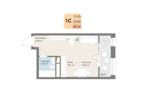 Планировка студии(квартира) площадью 28.34 квадратных метров в “ЖК Дюна”