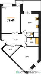 Планировка двухкомнатной(квартира) площадью 72.4 квадратных метров в ЖК “ЖК Ново-Никольское”