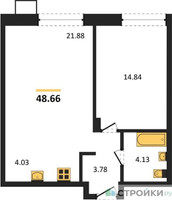 Планировка однокомнатной(квартира) площадью 48.66 квадратных метров в “ЖК EvoPark Сокольники”