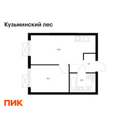 Планировка однокомнатной(квартира) площадью 31.9 квадратных метров в ЖК “ЖК Кузьминский лес”