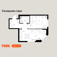 Планировка однокомнатной(квартира) площадью 43.2 квадратных метров в “ЖК Саларьево парк”