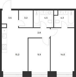 Планировка двухкомнатной(квартира) площадью 57.5 квадратных метров в ЖК “ЖК Войс”